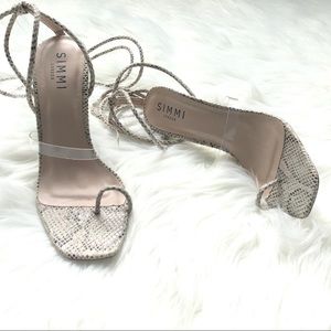 simmi vanessa snake clear detail toe loop heeled sandals